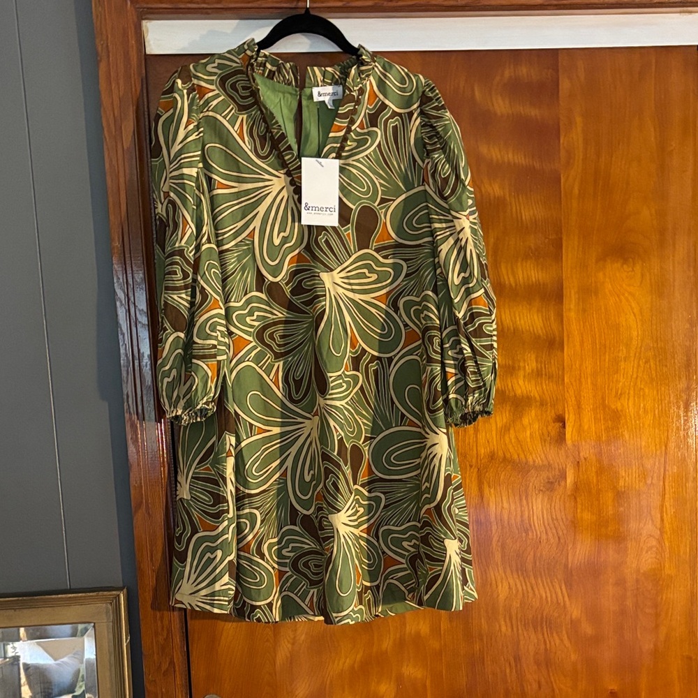 &merci Green and Brown Patterned Dress